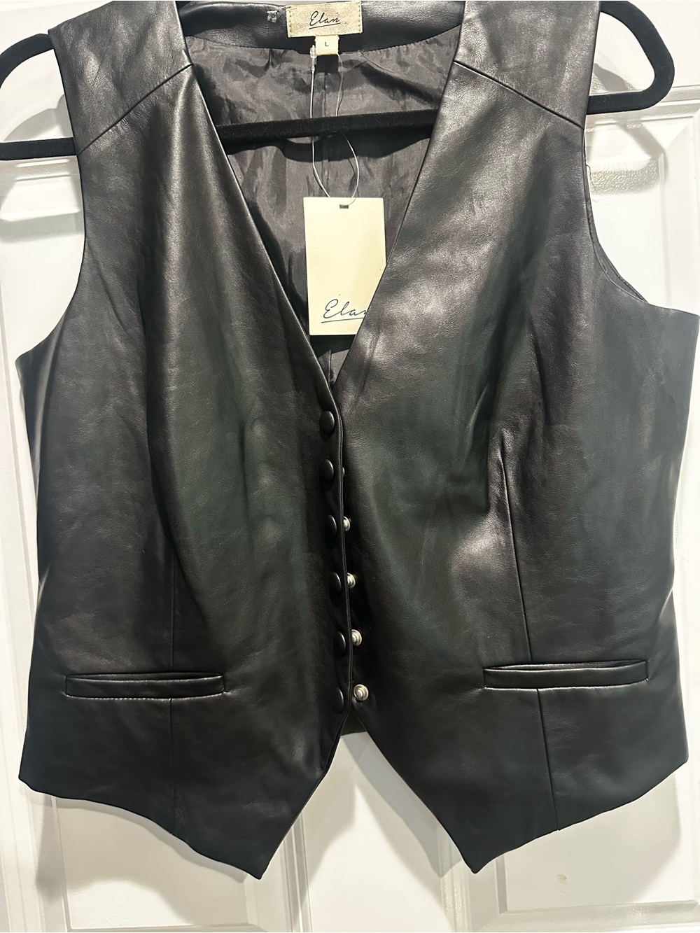 Elan Black faux Leather Button Vest